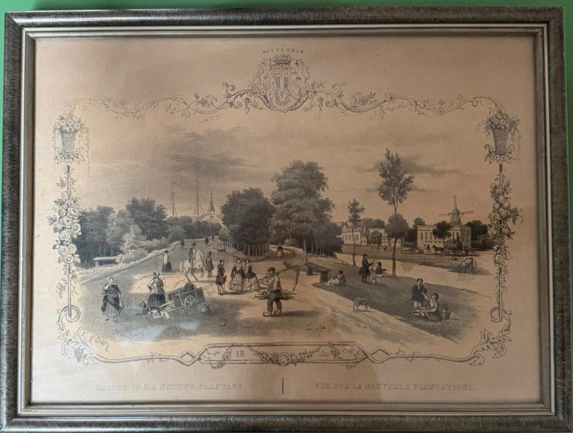 Old historical lithograph 1830 scene in Rotterdam, 34x26., Ophalen of Verzenden