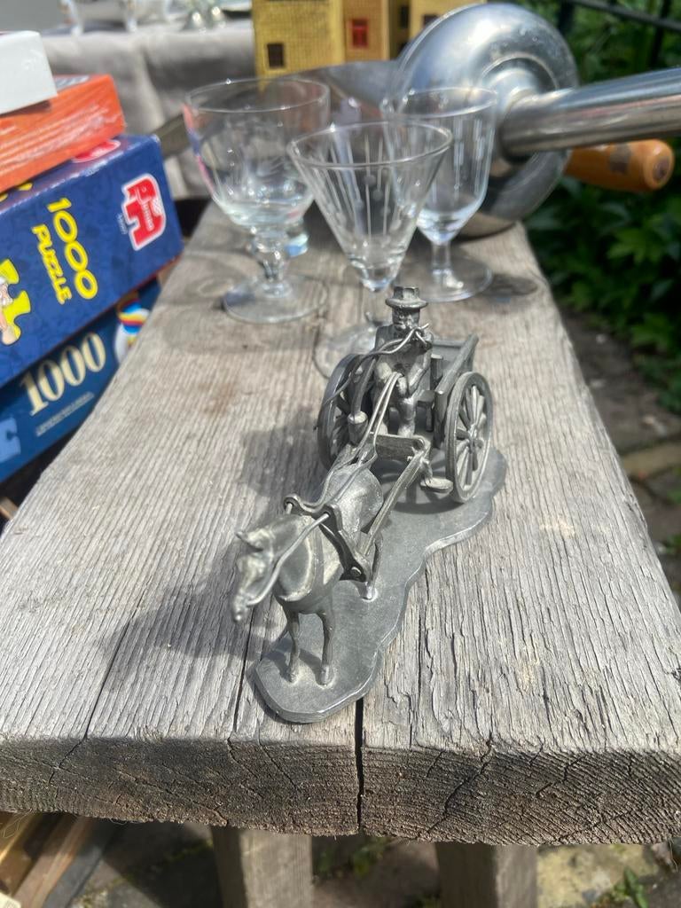 Vintage tinnen paard en wagen miniatuur, Antiek en Kunst, Antiek | Tin, Ophalen of Verzenden