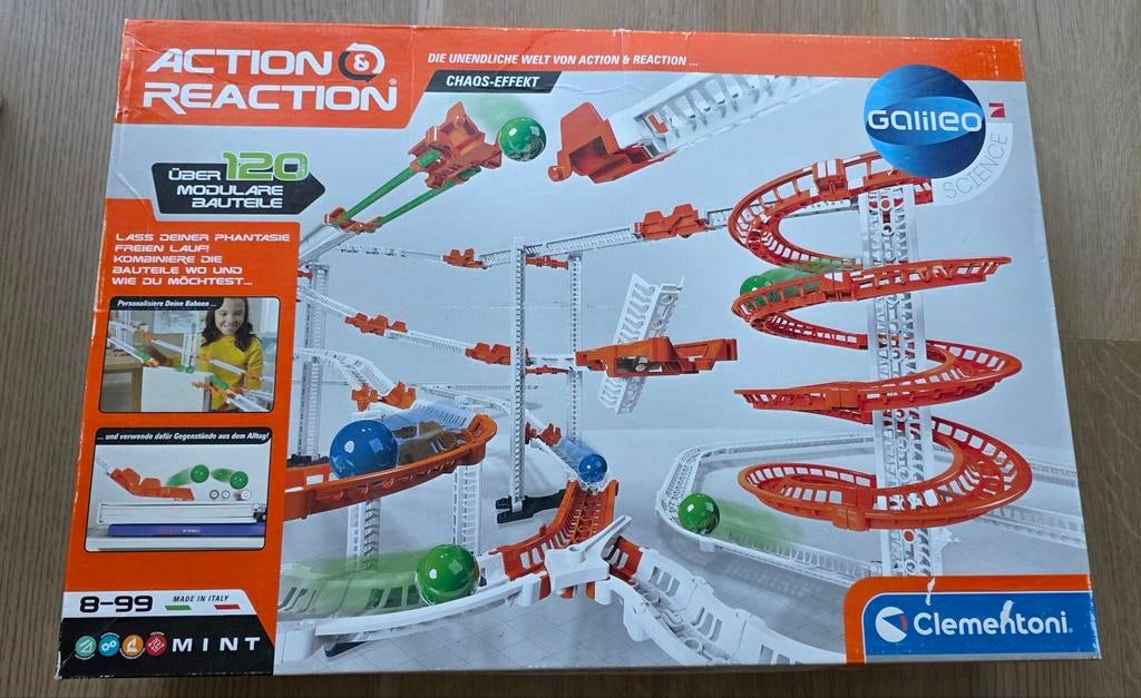 Clementoni Action & Reaction knikkerbaan 120+ dele, Ophalen of Verzenden, Zo goed als nieuw, Overige merken