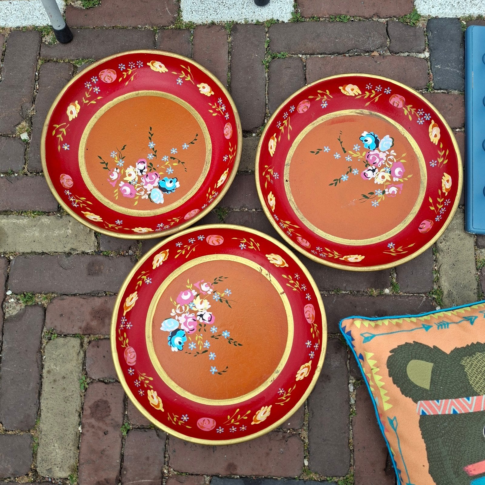 Houten schalen handbeschilderd, Antiek en Kunst, Ophalen