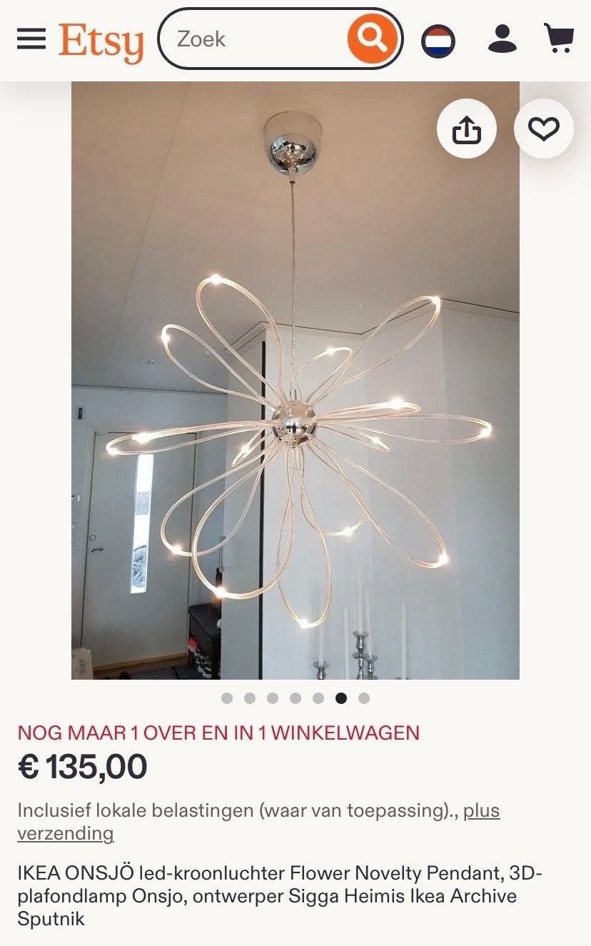IKEA ONSJÖ LED-kroonluchter Flower Novelty Pendant/Bloem, Ophalen, Zo goed als nieuw, Metaal, Overige fittingen