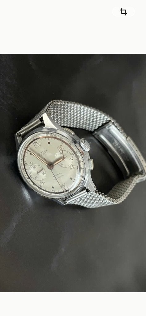 Orator chronograaf, Sieraden, Tassen en Uiterlijk, Horloges | Antiek, Polshorloge, Overige merken, Staal, 1930 tot 1960, Met bandje