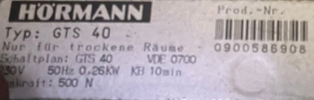 Hormann GTS- 40 poortopeneronderdelen, Ophalen, Gebruikt, Garagedeur, 120 cm of meer