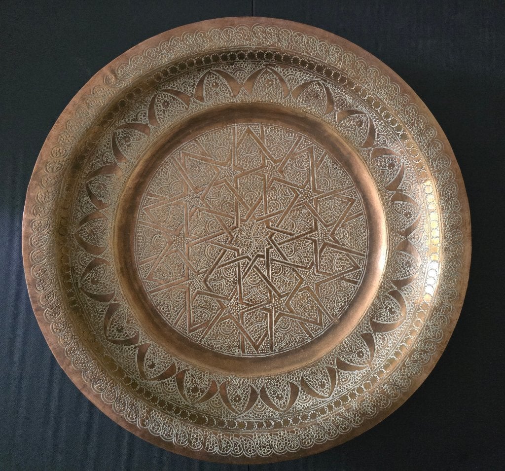 Marokkaans messing (geel koperen) dienblad, Antiek en Kunst, Ophalen of Verzenden, Koper