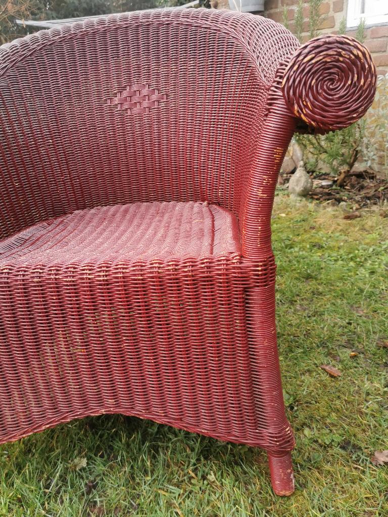 Fijn gevlochten fauteuil, Ophalen, Gebruikt, Riet of Rotan, 50 tot 75 cm