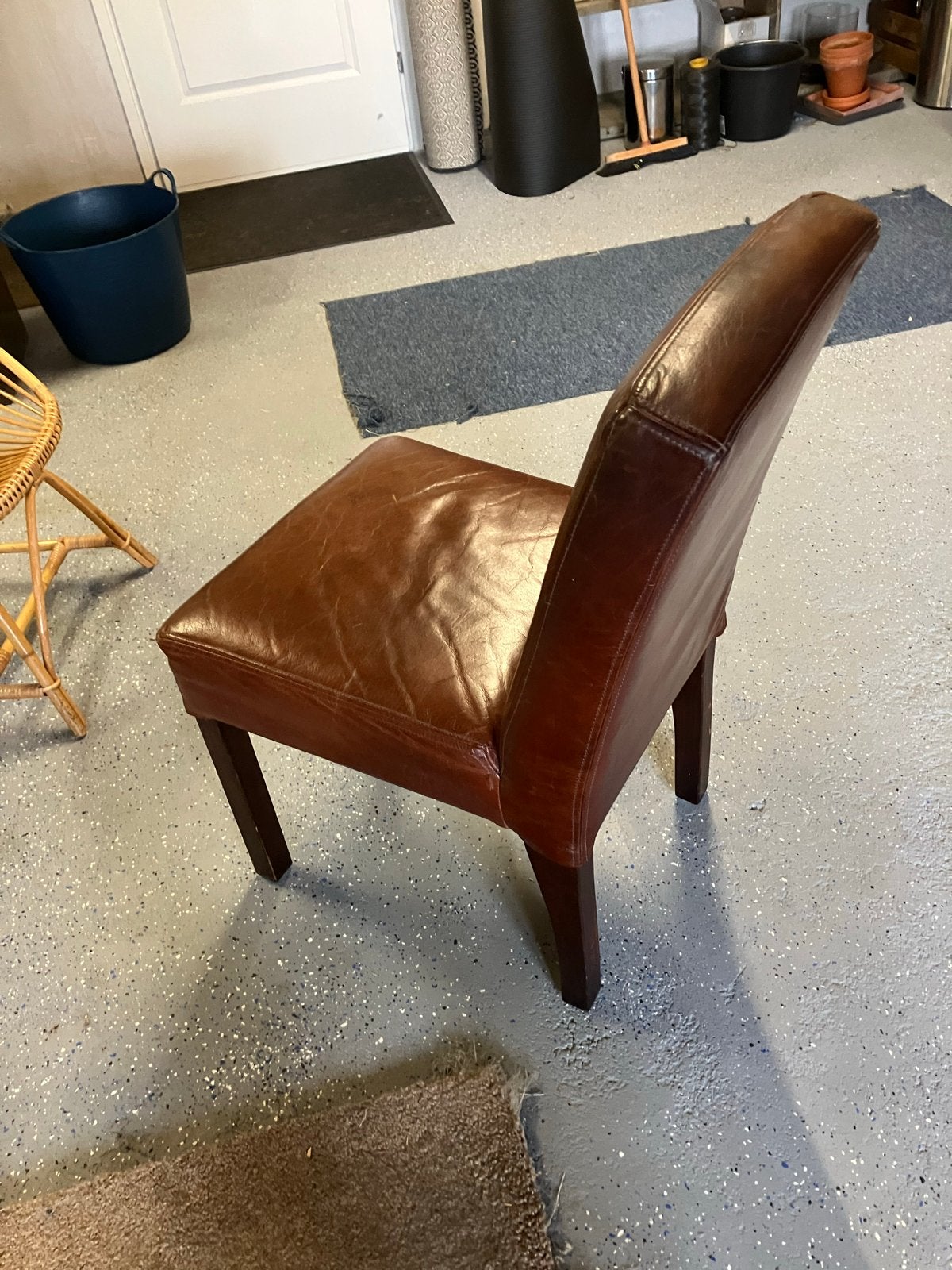 Leren eetkamerstoel - Bruin 6 sruks, Huis en Inrichting, Stoelen, Ophalen, Gebruikt, Bruin, Leer