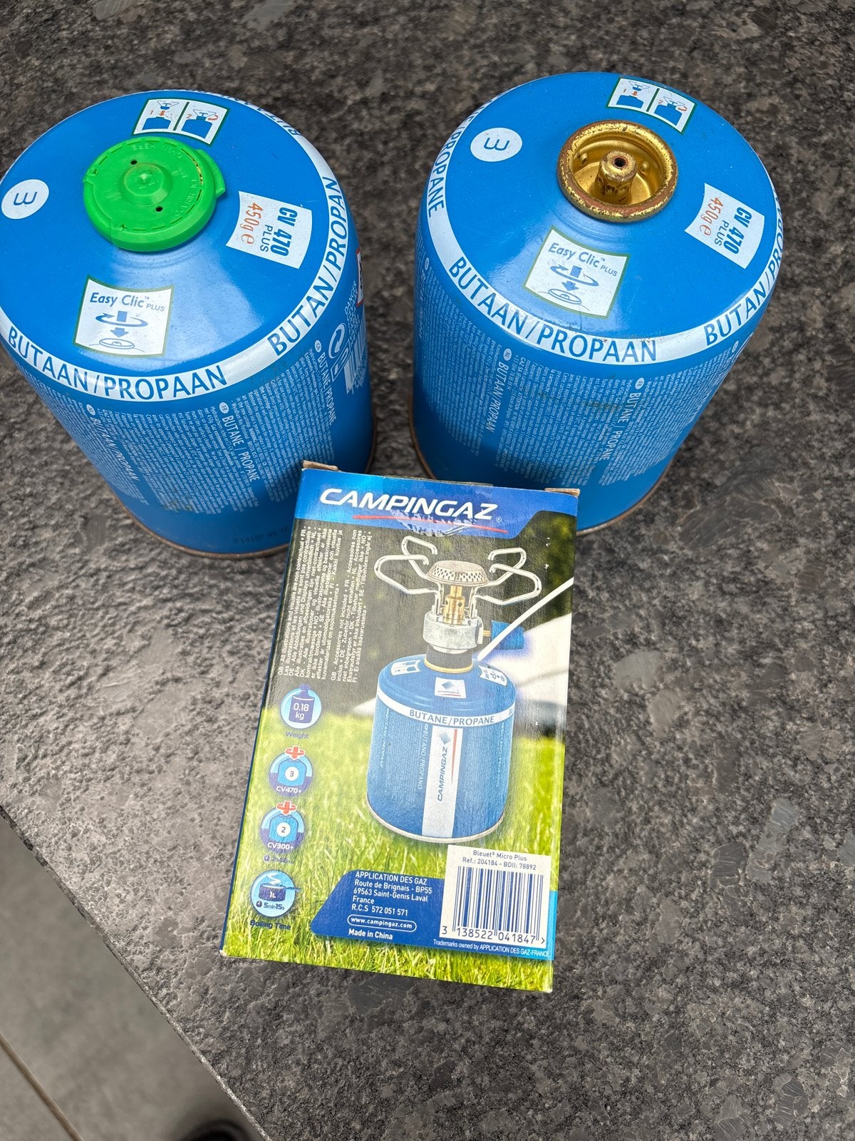 Campingaz Bleuet Micro Plus met 2 gasflesjes, Ophalen of Verzenden, Zo goed als nieuw