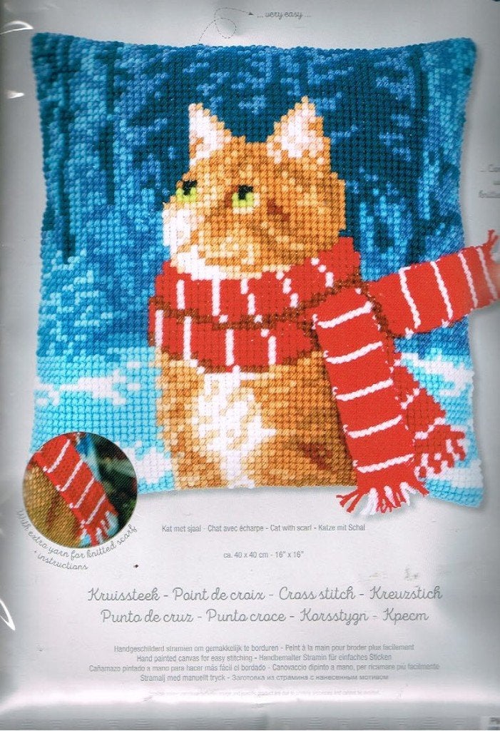 Cado VERVACO borduurpakket kussen POES met SJAAL, Ophalen of Verzenden, Nieuw, Handborduren, Borduurpakket
