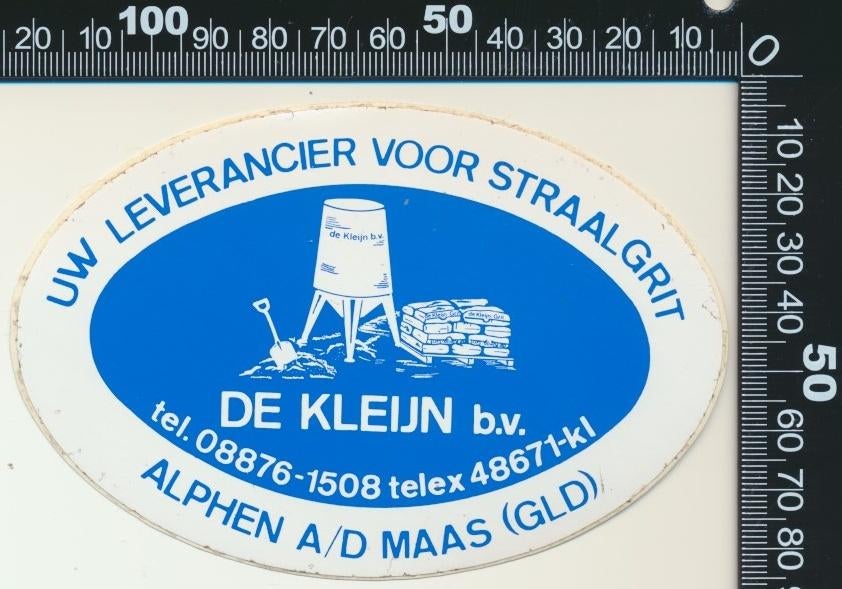 Sticker: De Kleijn Straalgrit - Alphen aan de Maas, Ophalen of Verzenden, Zo goed als nieuw, Bedrijf of Vereniging