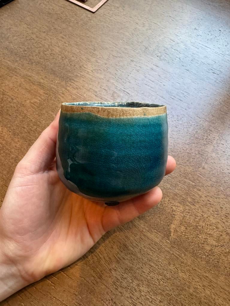 Mini Bloempotje Keramiek Blauw/Groen - 6,5x6,5cm, Rond, Binnen, Ophalen of Verzenden, Zo goed als nieuw