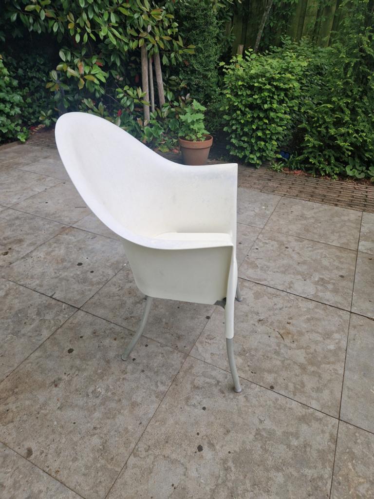 Set van 4 stapelbare tuinstoelen, wit kunststof, Ophalen of Verzenden, Gebruikt, Kunststof, Stapelbaar