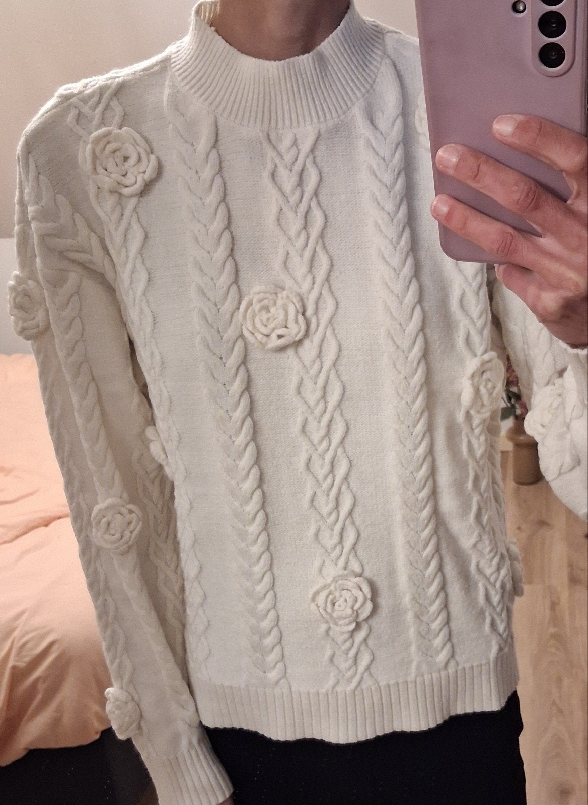 Dames trui, wit, gebreid, 3D bloem details, maat XS, zgan, Wit, Ophalen of Verzenden, Zo goed als nieuw, Maat 34 (XS) of kleiner
