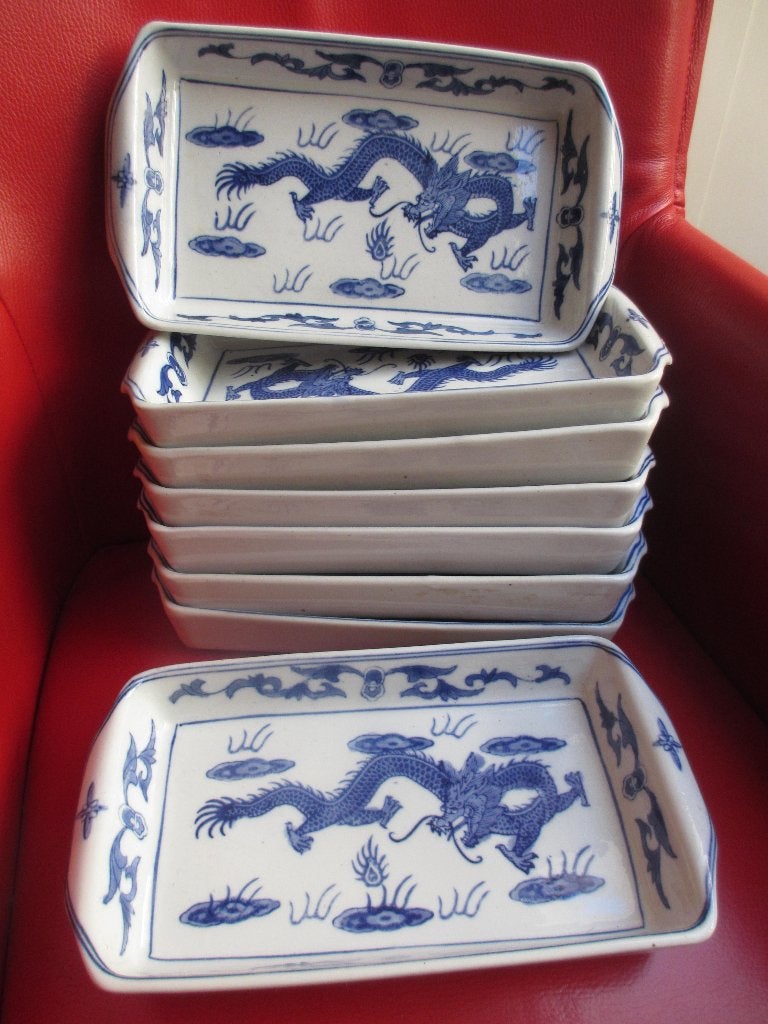 Oude zware chinese Draken schalen 8 stuks mooi gedecoreerd, Antiek en Kunst, Ophalen of Verzenden