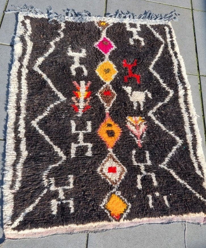 Uniek Beni mguild vloerkleed - Handgeweven  140x100 cm, 100 tot 150 cm, Zwart, Zo goed als nieuw, Rechthoekig