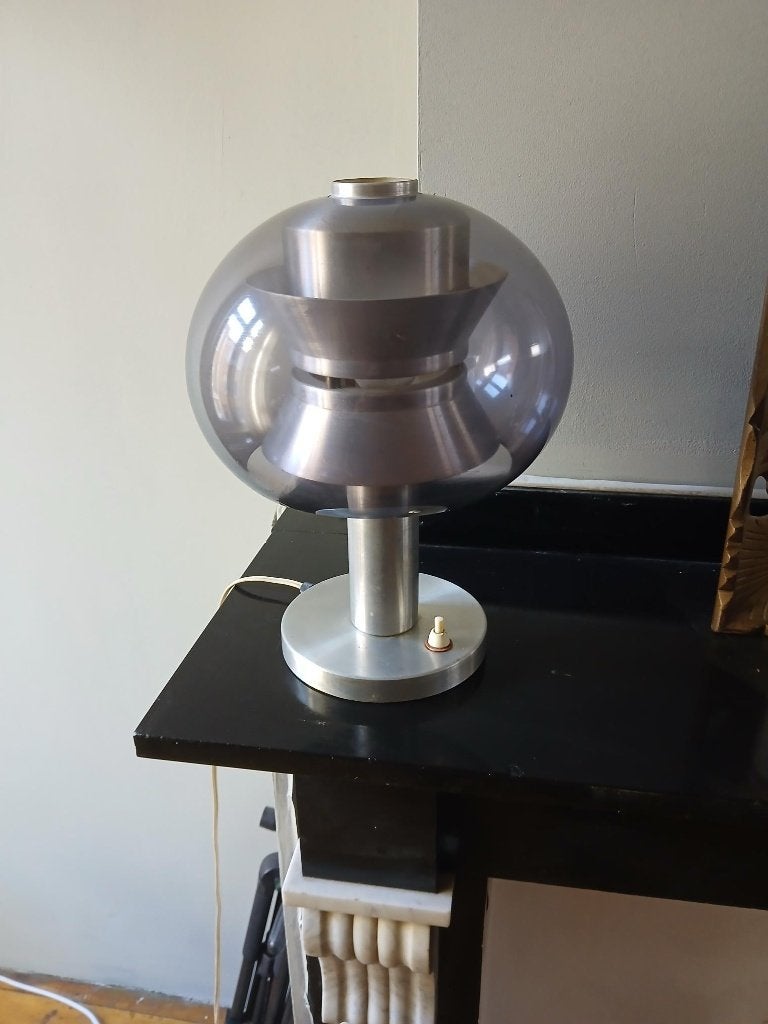Vintage 1970s Space Age UFO aluminum tafellamp van Dijkstra, Ophalen of Verzenden, Gebruikt, Kunststof, Vintage