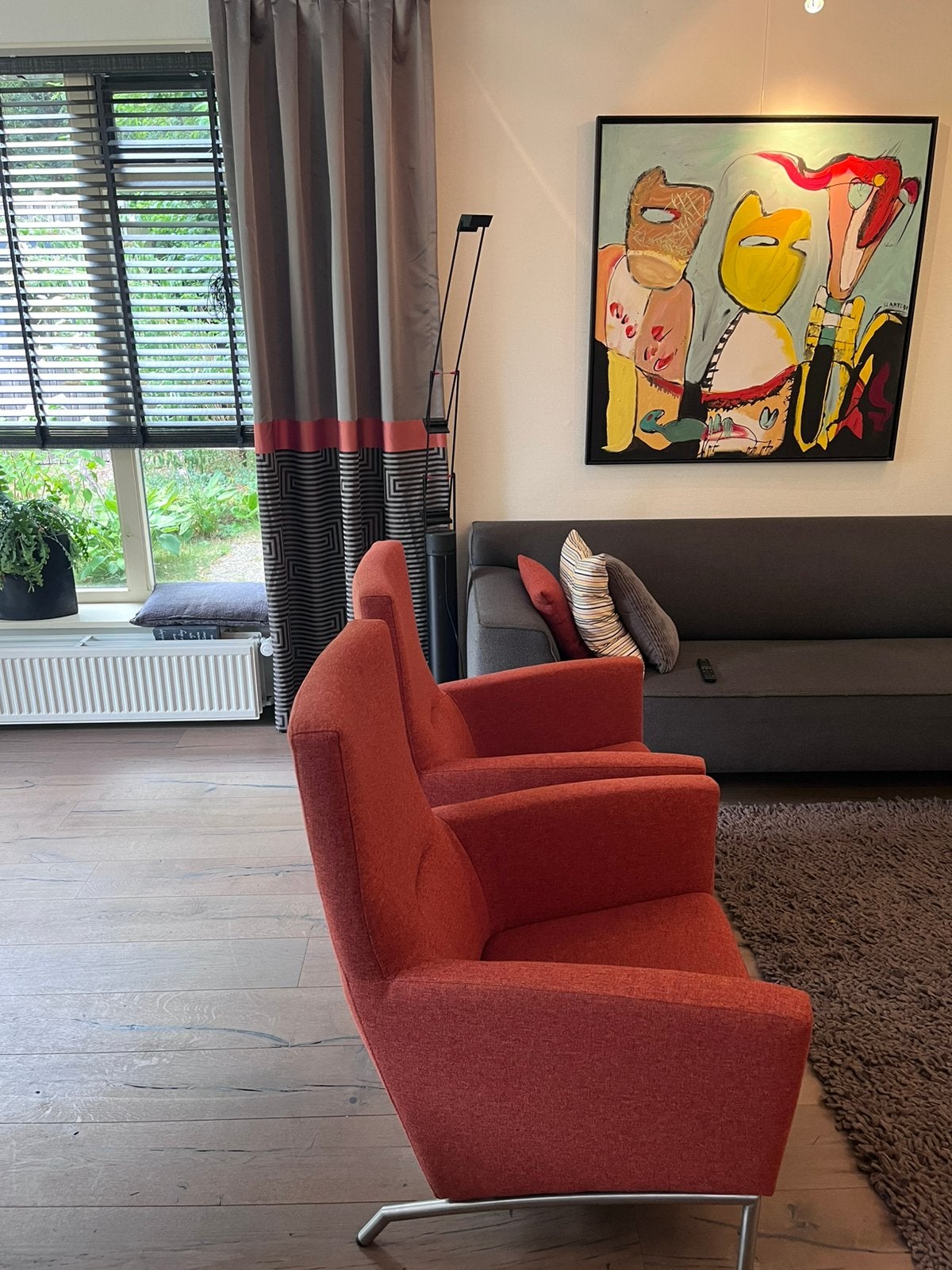 2 Montel design stoelen steenrood. In prijs verlaagd!, Ophalen, Design, 75 tot 100 cm, Zo goed als nieuw