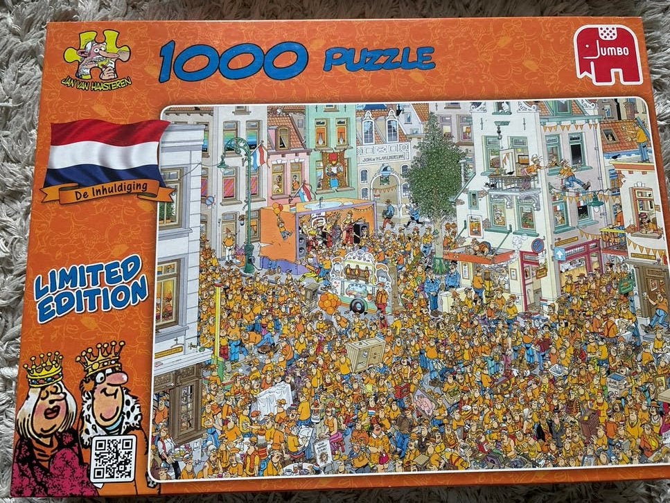 Jan van Haasteren De Inhuldiging 1000 stukjes Limited Editio, Ophalen, 500 t/m 1500 stukjes, Gebruikt, Legpuzzel