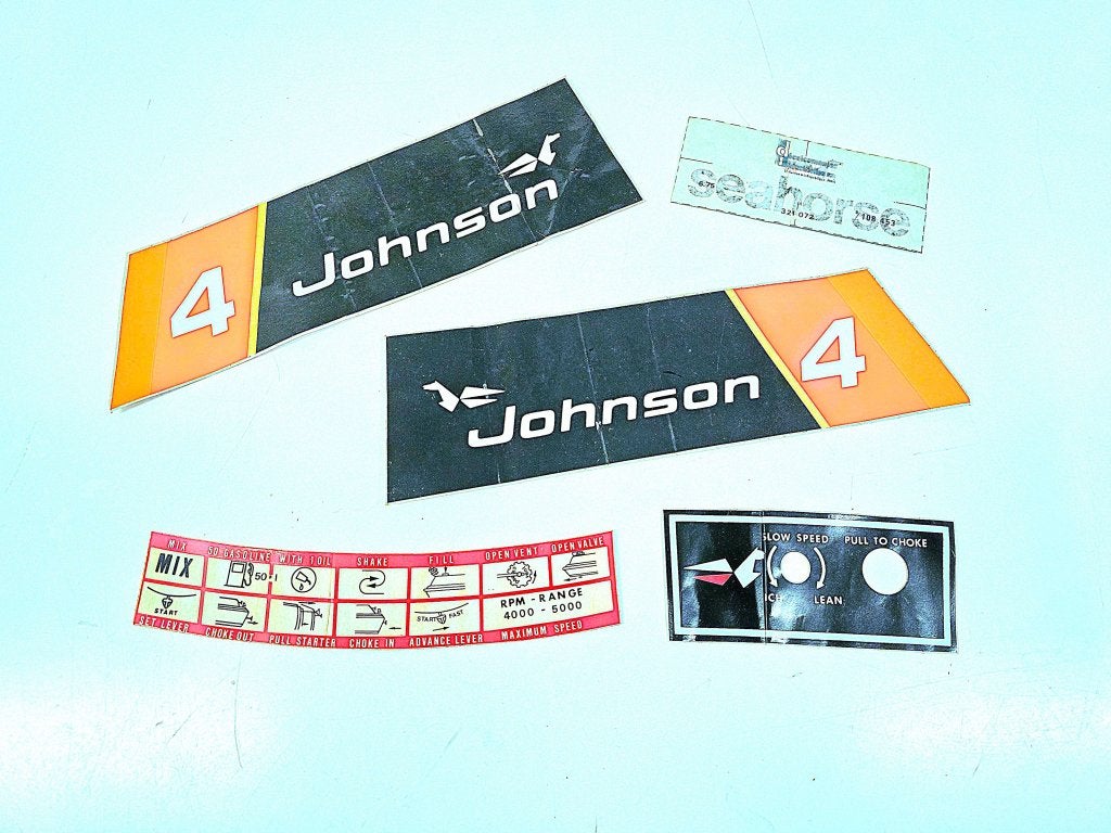 JOHNSON 4PK stickerset decals emblemen origineel, Niet ingevuld, Onderhoud en Reparatie, Niet ingevuld, Nieuw