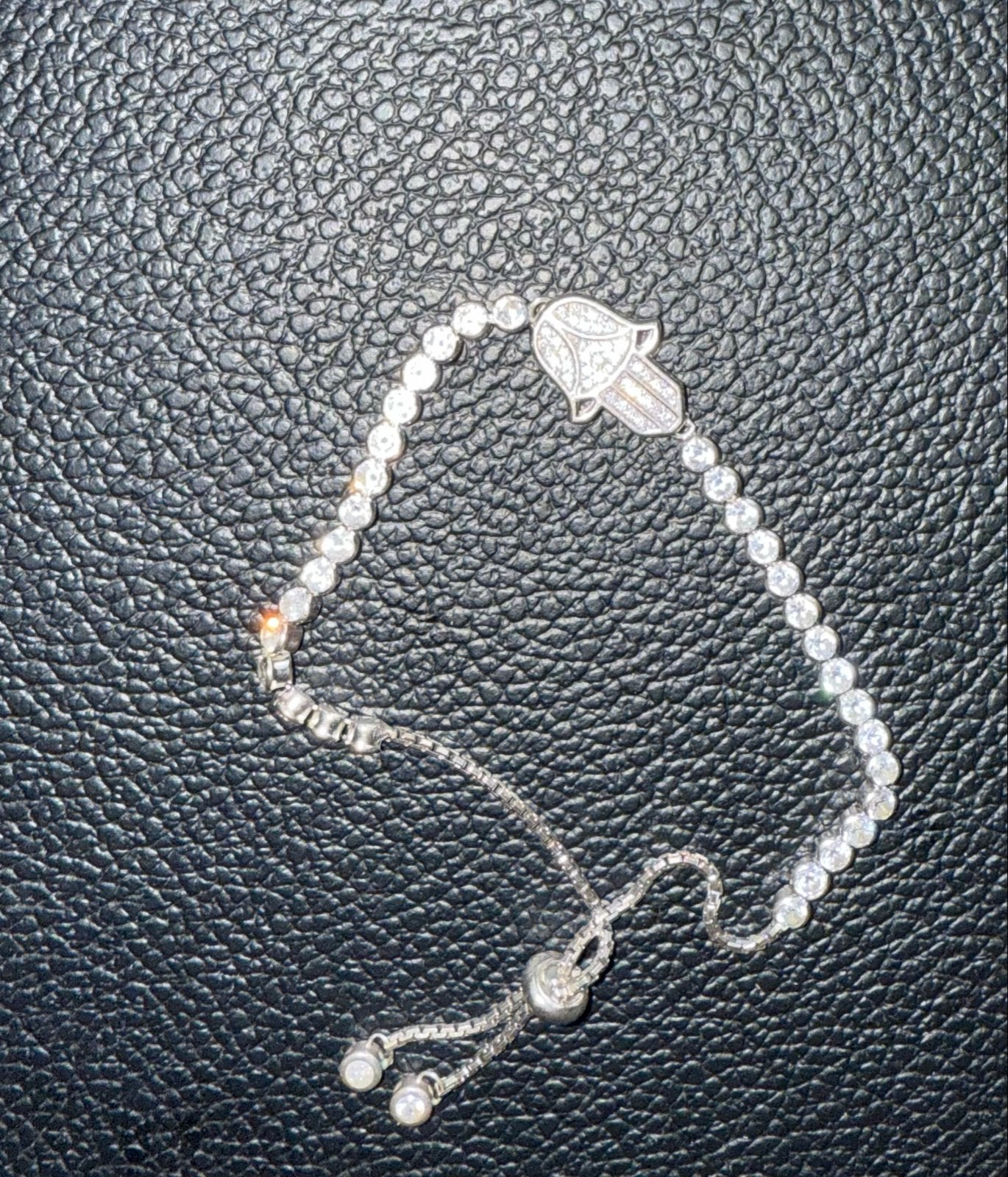 Zilveren Hamsa Armband met Zirkonia - Verstelbaar, Sieraden, Tassen en Uiterlijk, Armbanden, Met kristal, Nieuw, Ophalen of Verzenden
