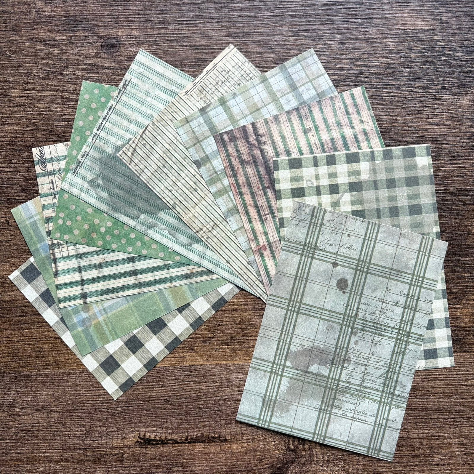 10 vel vintage look papier, groen, Ophalen of Verzenden