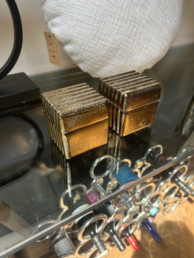 2 Gouden Opbergkistjes met Ribbelstructuur, Ophalen, Minder dan 50 cm, Nieuw, Minder dan 50 cm