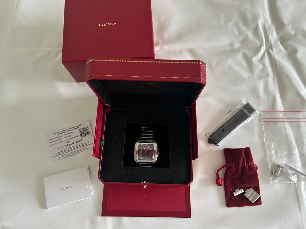 Cartier Santos 39mm 2021 fullset, Ophalen of Verzenden, Zo goed als nieuw, Overige materialen