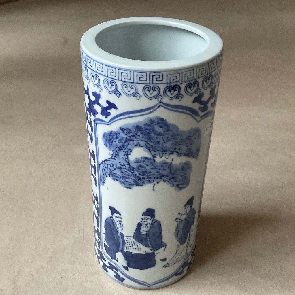 Chinese blauw/witte hoedenstandaard  figuren en kraanvogels, China, Verzenden