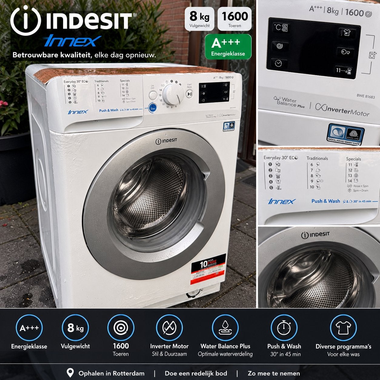 Indesit Innex 8KG / 1600 TPM – A+++ Wasmachine –, Ophalen, Gebruikt, 8 tot 10 kg, 1600 toeren of meer