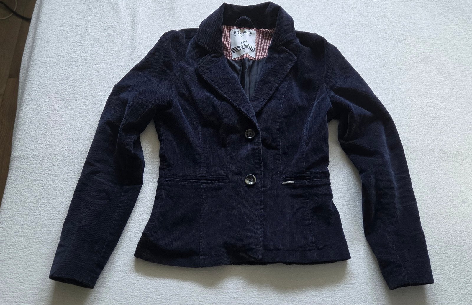 Bien Bleu Dames Jas Maat S - Donkerblauw Corduroy, Blauw, Ophalen of Verzenden, Zo goed als nieuw, Maat 36 (S)