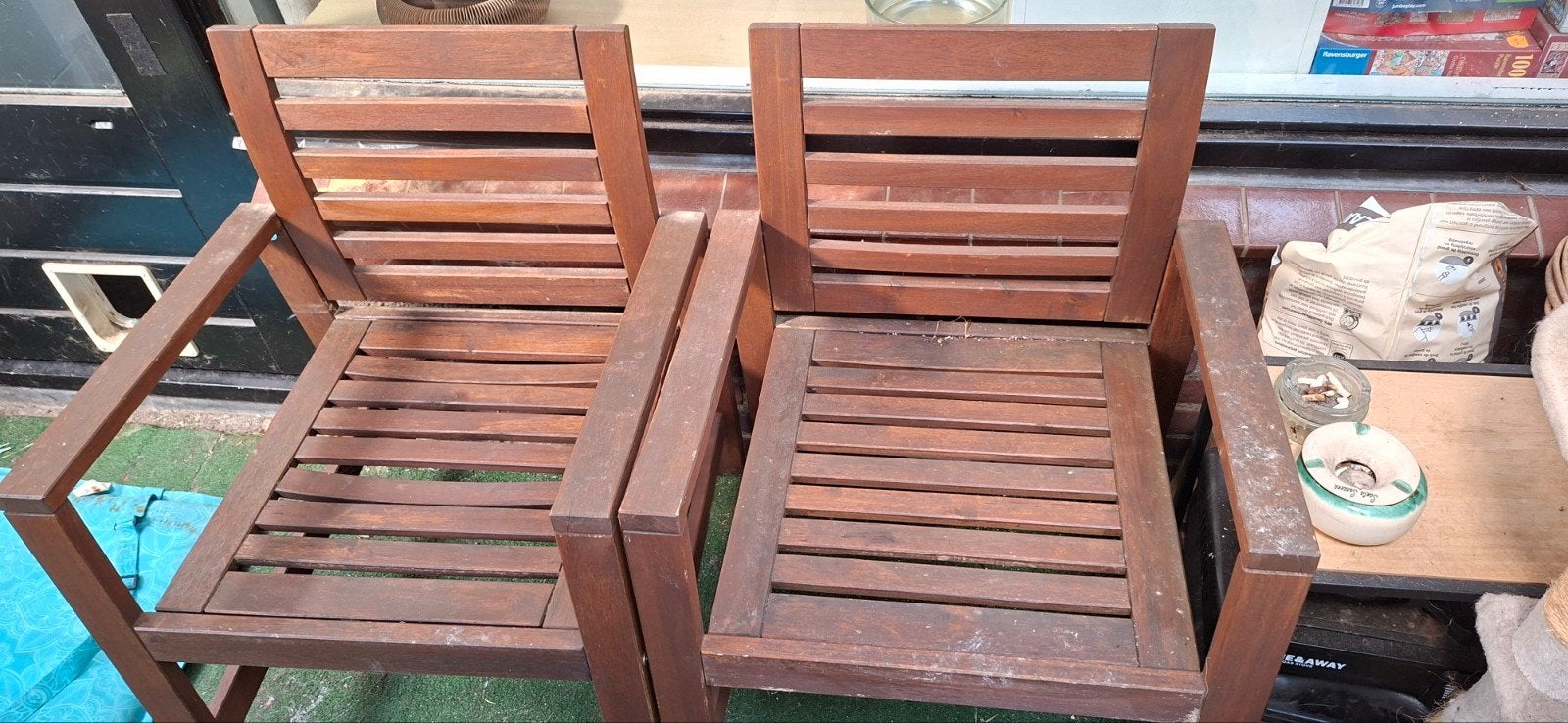 Twee houten tuinstoelen - Gebruikt, Ophalen, Gebruikt