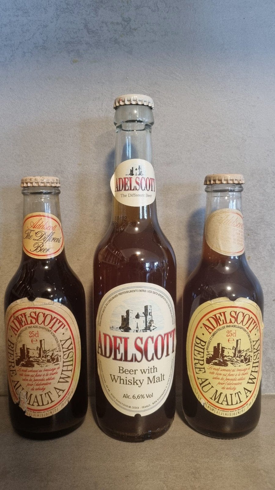 3 Oude Adelscott, Adelshoffen (’88, ’89, '02) – Schiltigheim, Verzamelen, Ophalen of Verzenden, Zo goed als nieuw, Flesje(s), Overige merken