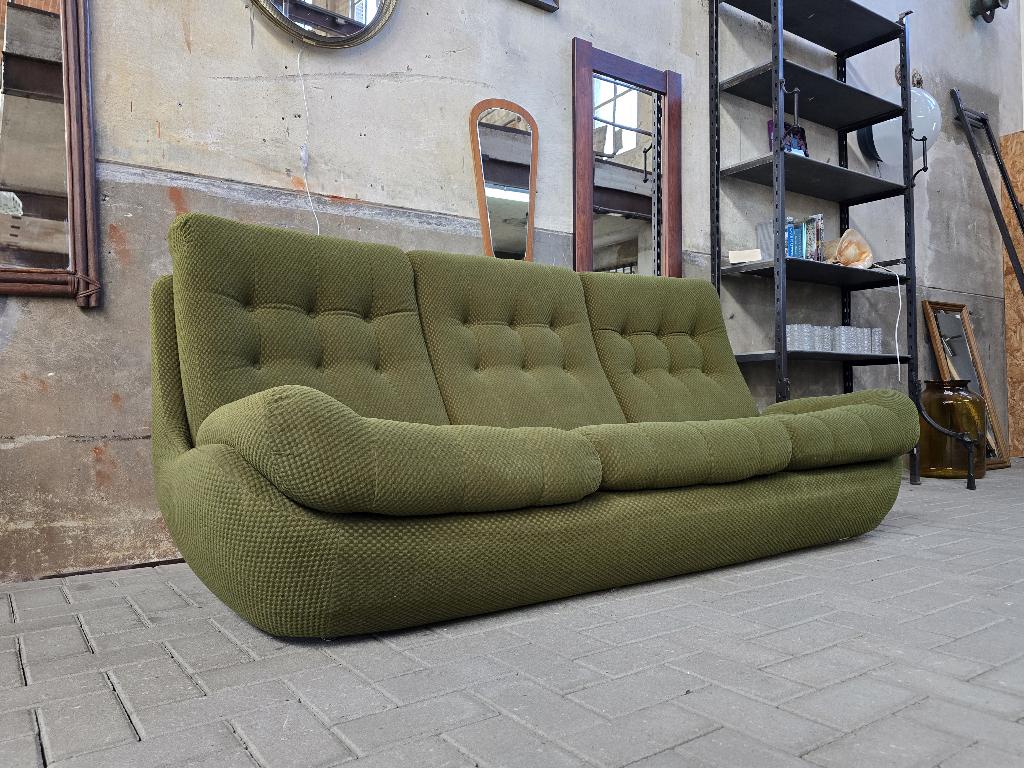 Vintage Jaren 80 Bank 3-zits Groen | Retro Space Age Sofa, Gebruikt, Stof, Driepersoons, 75 tot 100 cm