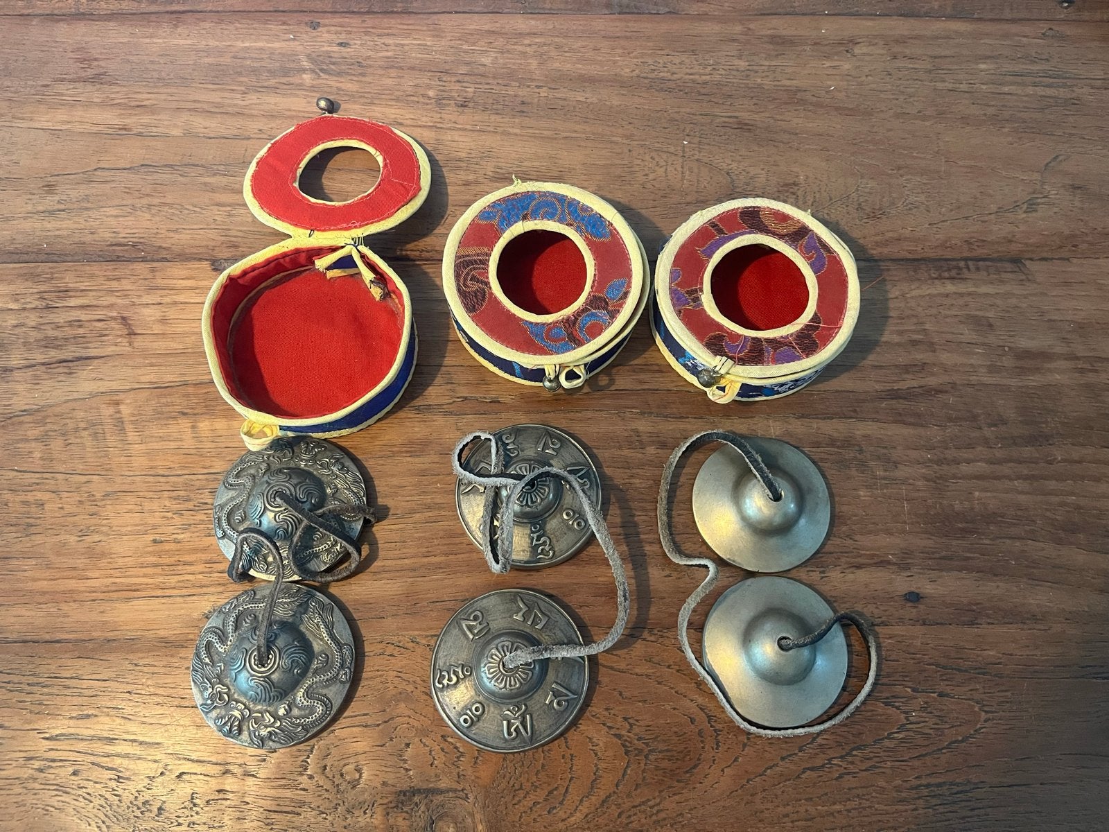 Set van 3 Tibetaanse Tingsha  bekkens  met Opbergdoosjes, Ophalen of Verzenden, Gebruikt, Melodische percussie