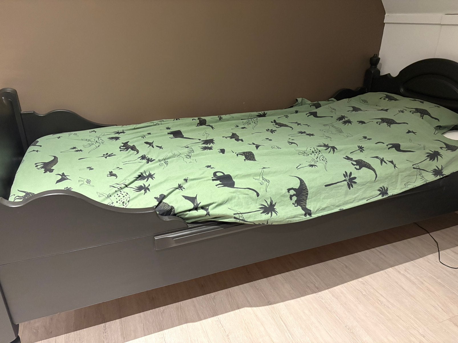 Zwart brocante bed, Ophalen, 90 cm, Eenpersoons, Zwart