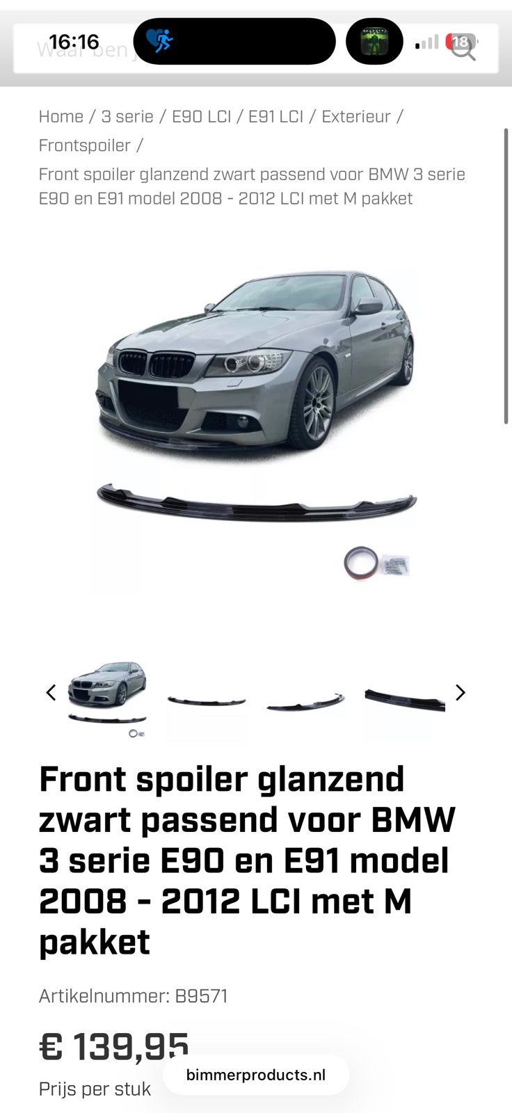 Bmw 3serie e90 front spoiler/splitter, Ophalen, Nieuw, BMW, Bumper