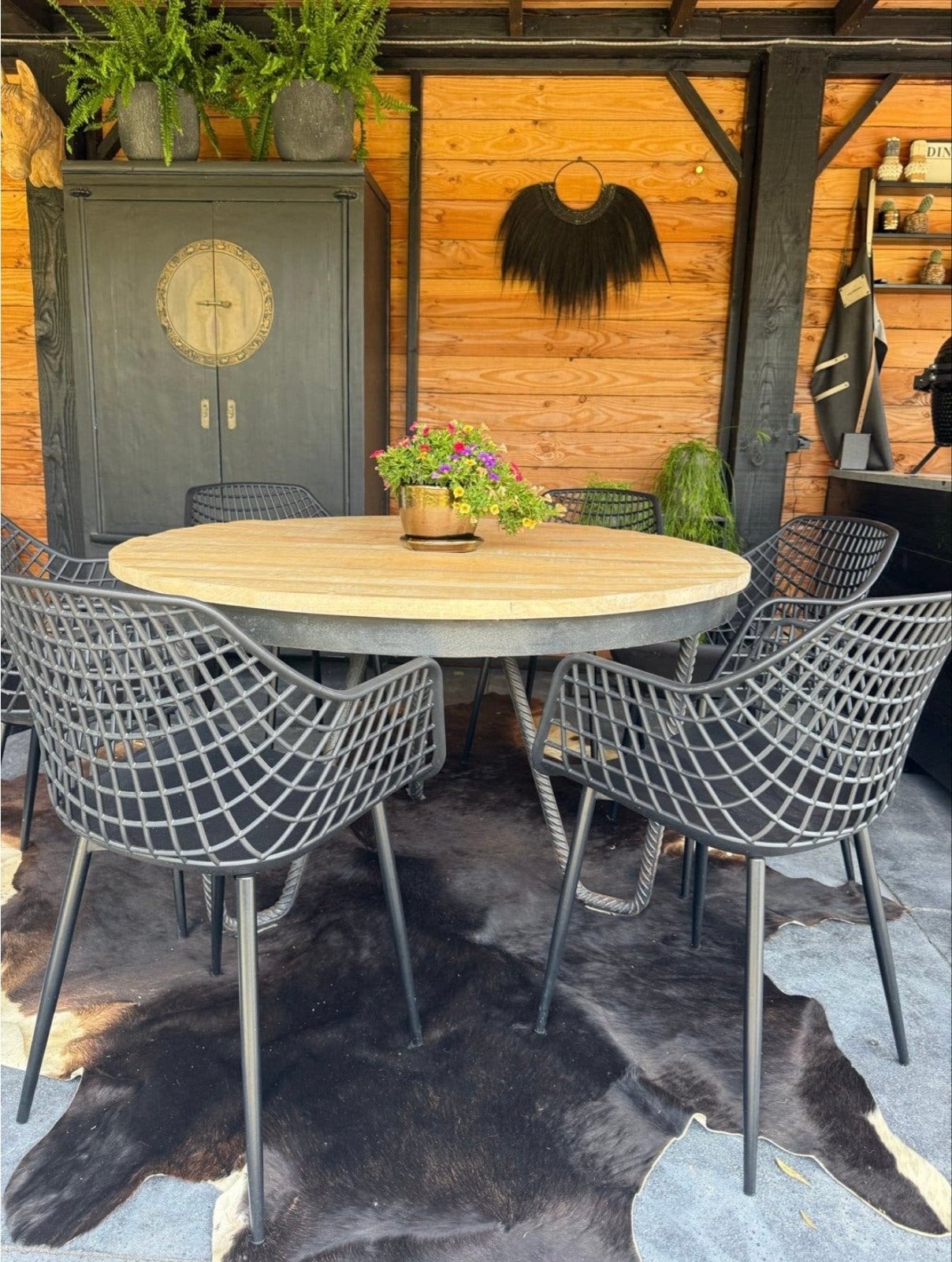 Prachtig set: Ronde tuintafel (130cm) met 6 stoelen!, Ophalen, Overige materialen, Eettafel, 6 zitplaatsen