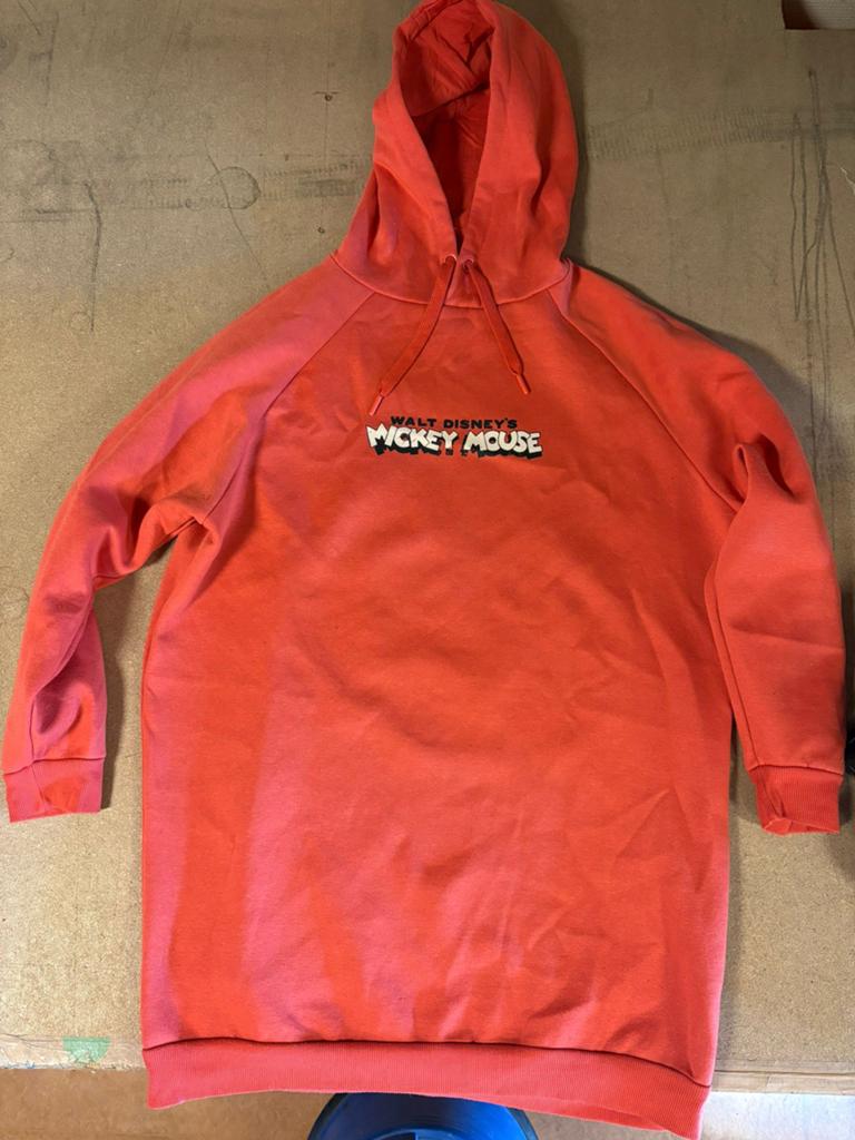 Oranje hoodie jurk met Mickey Mouse opdruk, Verzenden, Oranje, Maat 36 (S), Gedragen