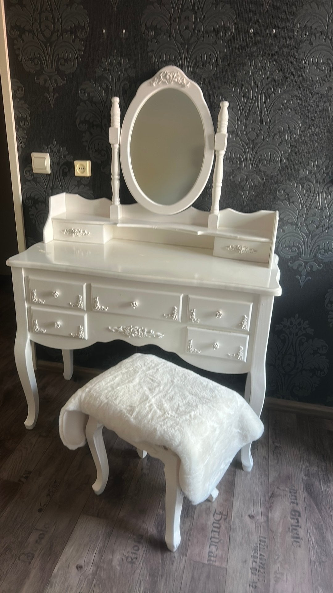 Romantisch brocante kaptafel en kruk, Ophalen, Minder dan 50 cm, Gebruikt, 100 tot 150 cm