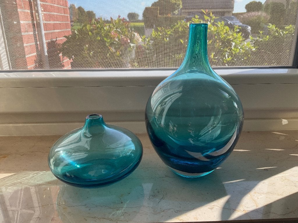 Blauwe vazen Salong Ikea set van twee, Ophalen of Verzenden, Gebruikt, Blauw, Glas