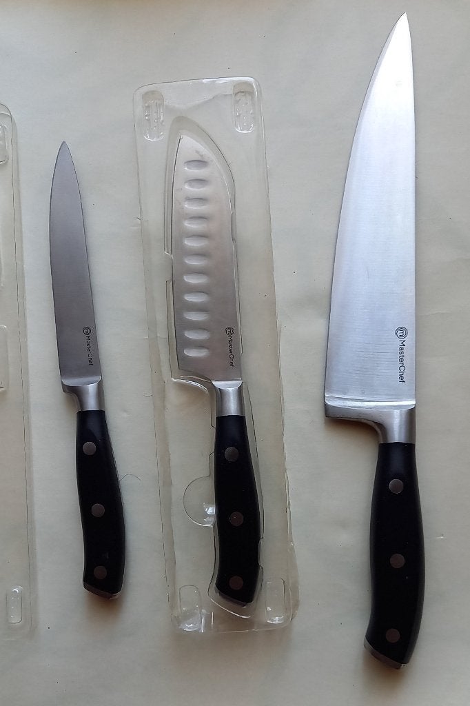 3x MasterChef Koksmes, Verzenden, Zo goed als nieuw, Rvs of Chroom, Bestekset
