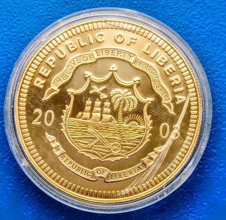Penning 5 Dollars European Currency Unit - Liberia 2003, Ophalen of Verzenden, Overige materialen, Buitenland