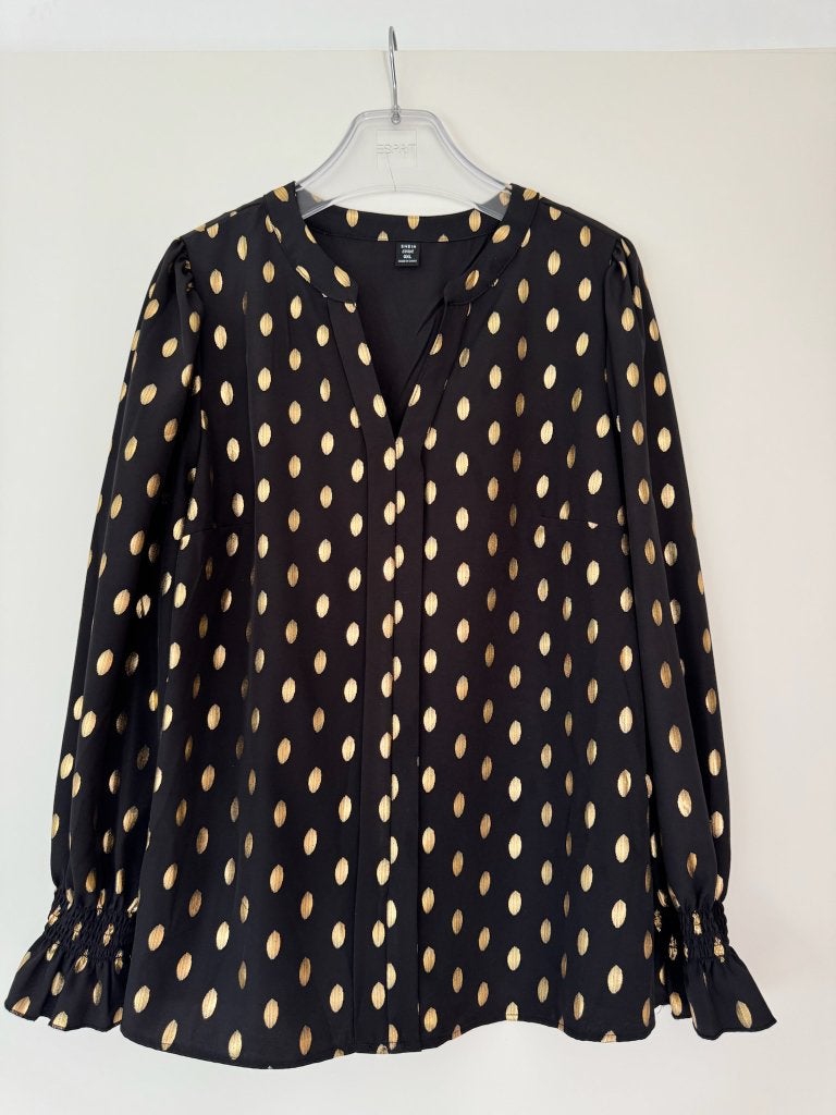 Blouse, zwart,goud, maat XL, Zwart, Maat 42/44 (L), Ophalen of Verzenden, Zo goed als nieuw