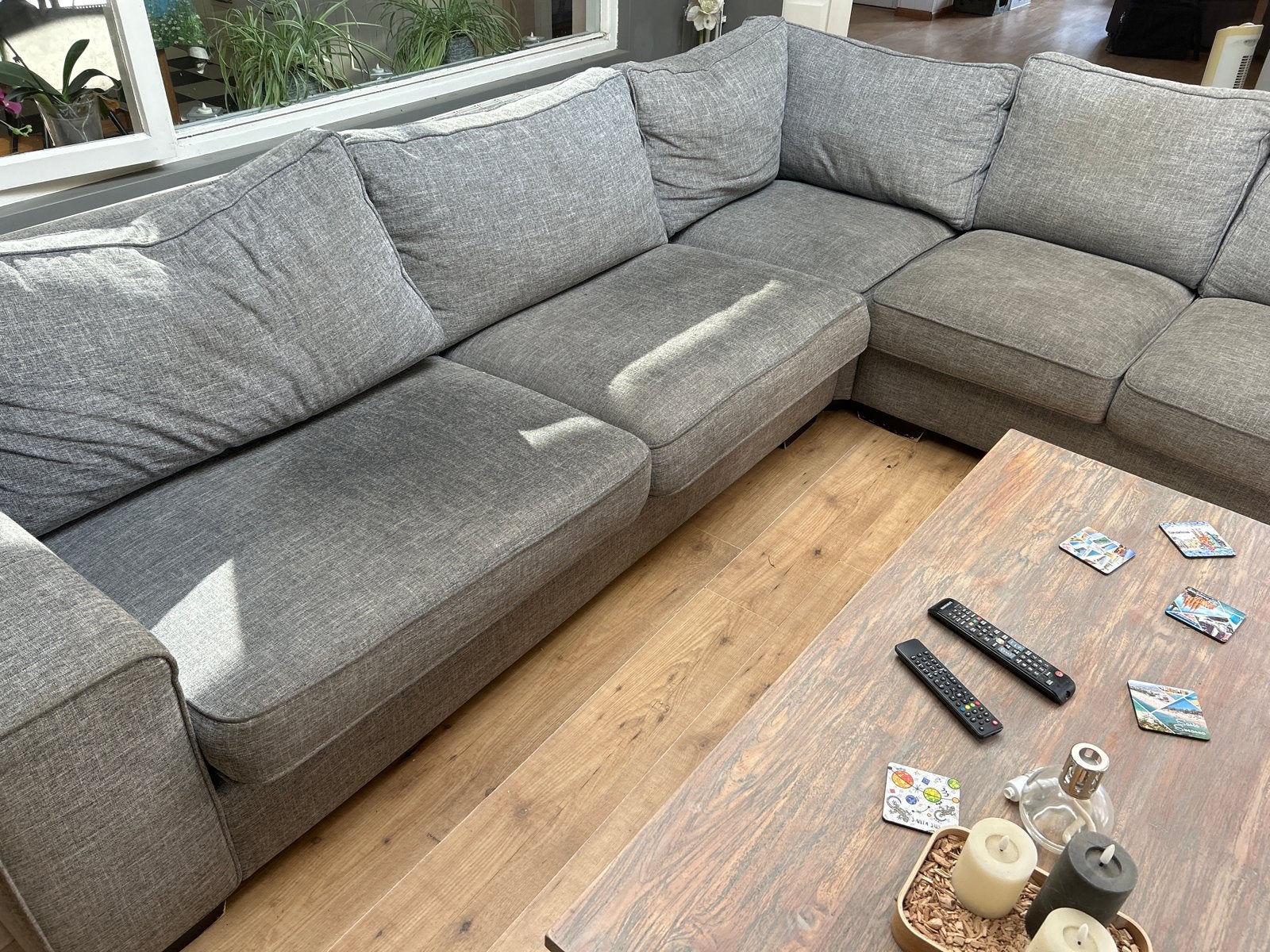 Grijze UrbanSofa Hoekbank - Wasbare Hoezen, Huis en Inrichting, Banken | Bankstellen, Ophalen, Gebruikt, Minder dan 75 cm, Hoekbank