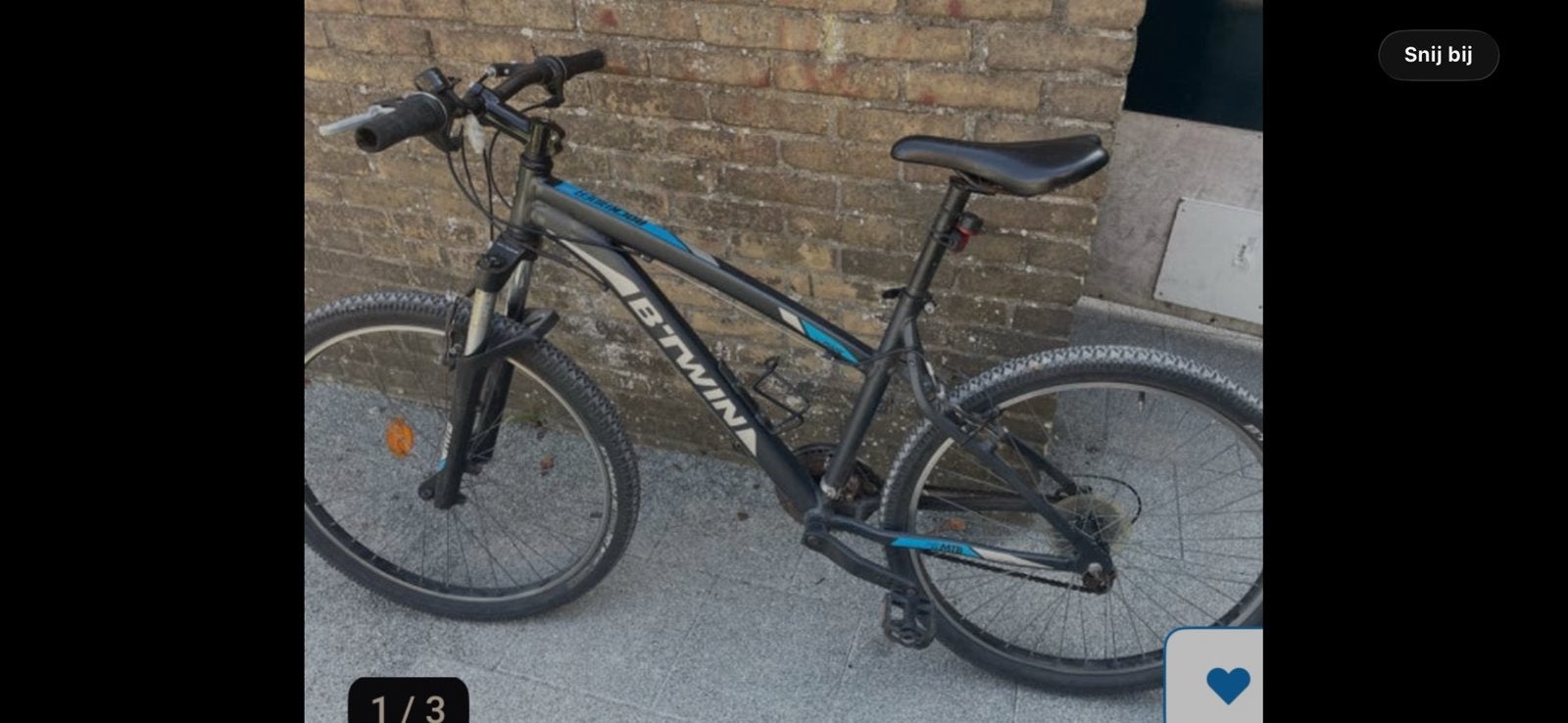 Gestolen > donkergrijze blauwe BTWIN mountainbike, Minder dan 45 cm, Ophalen, Zo goed als nieuw, Overige merken