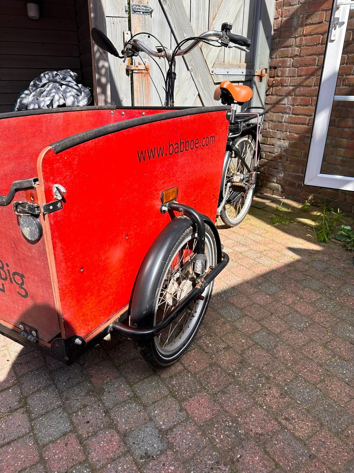 Babboe Big Bakfiets (elektrisch ondersteund), Fietsen en Brommers, Fietsen | Bakfietsen, Ophalen, Terugtraprem, Gebruikt, Elektrisch