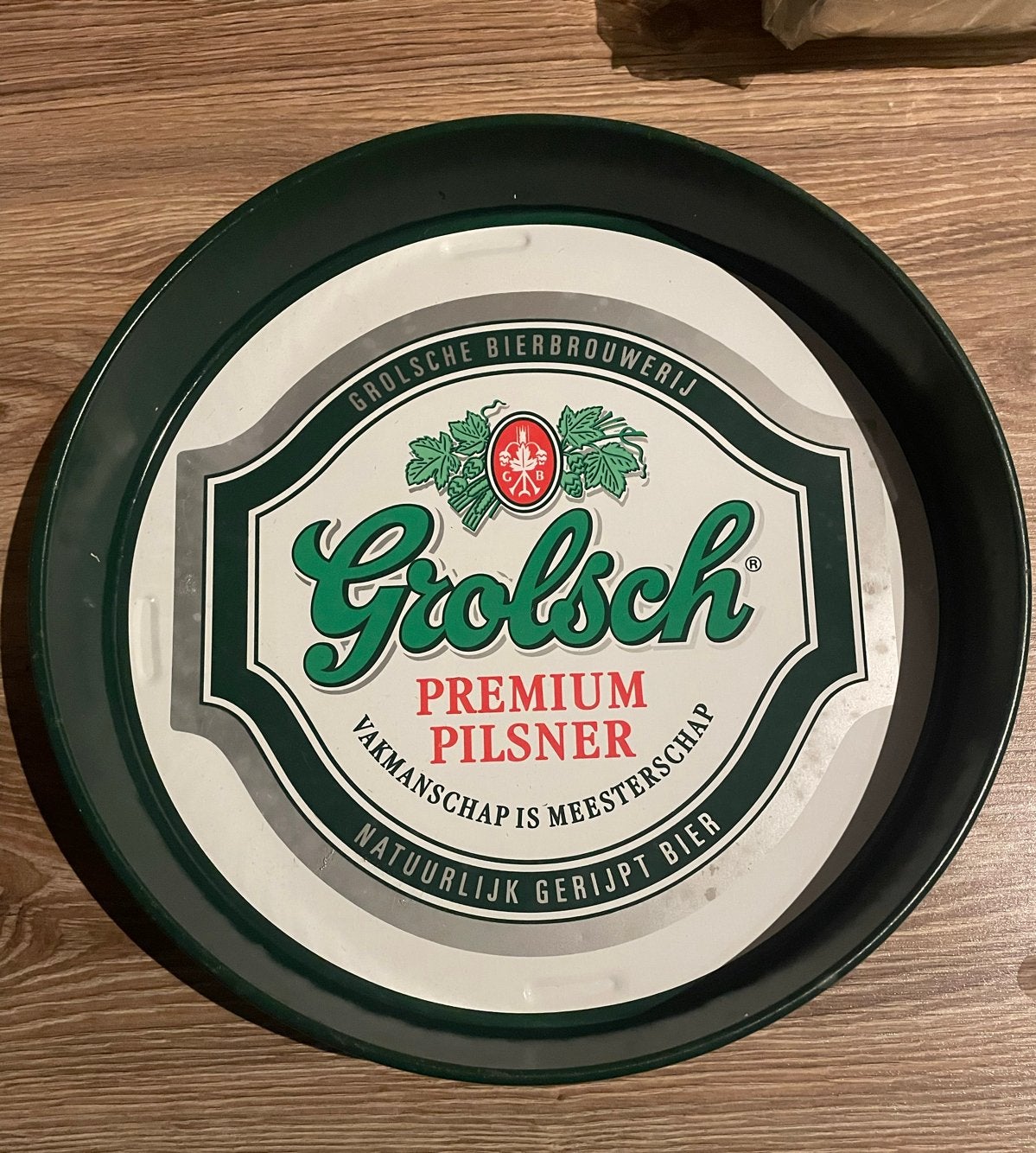 Vintage Grolsch Dienblad - Premium Pilsner, Groen, Vintage, Ophalen of Verzenden, Zo goed als nieuw
