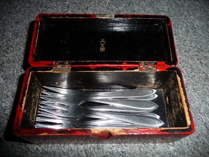 Set van 9 gebaksvorkjes in mooi doosje, Ophalen of Verzenden, Gebruikt