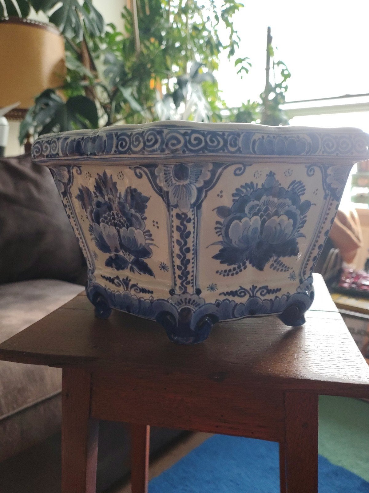Delfts Blauwe bloempot met binnenpot, 26.5x14 cm, Antiek en Kunst, Ophalen of Verzenden