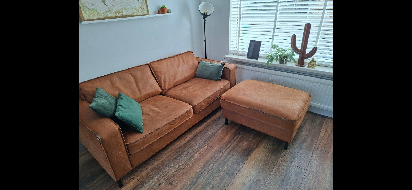 Bank, microleder, cognac, Huis en Inrichting, Ophalen of Verzenden, Gebruikt