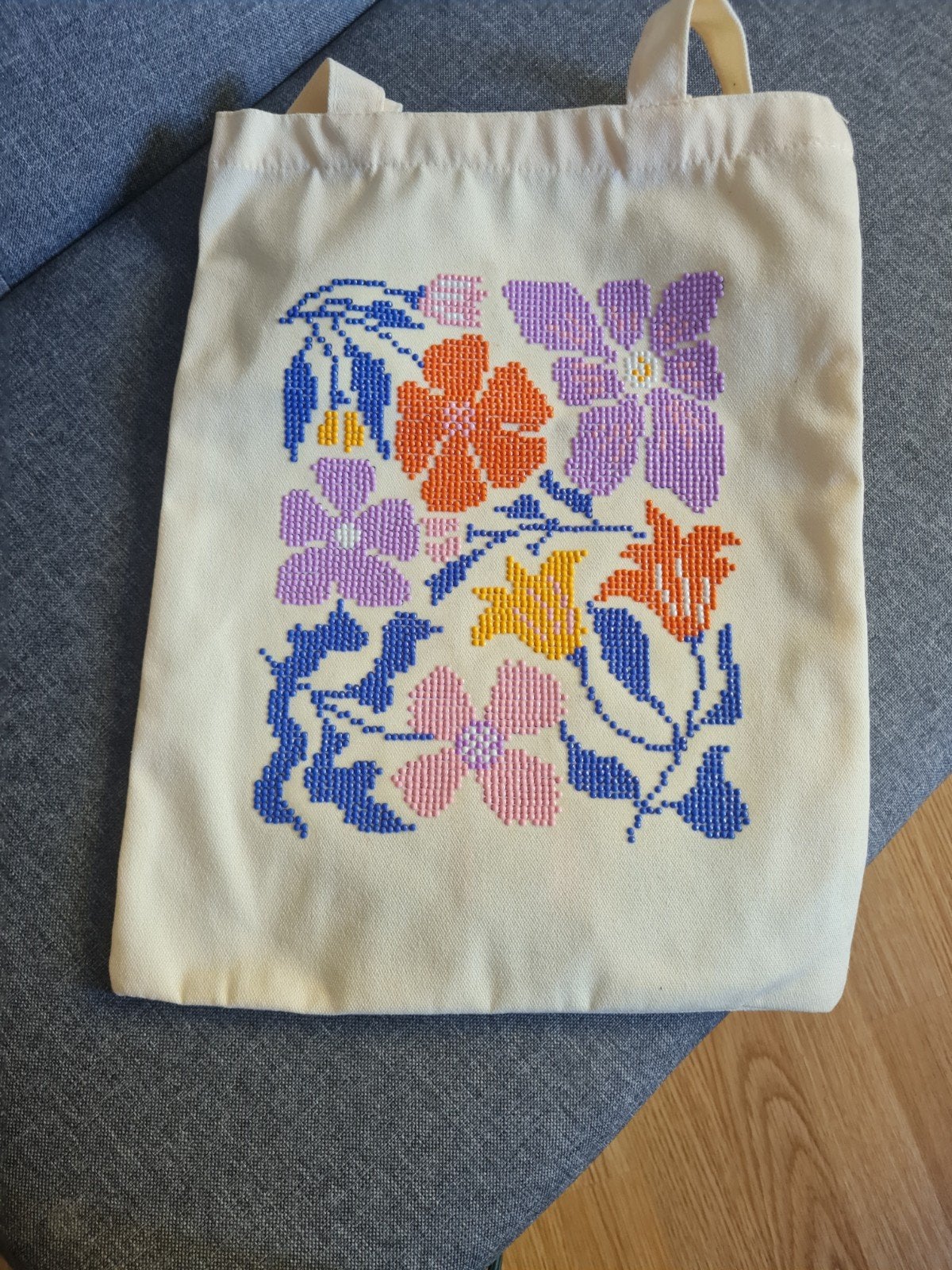 Stevige canvas tas met diamond painting bloemen (29x36 cm), Ophalen of Verzenden, Nieuw, Shopper